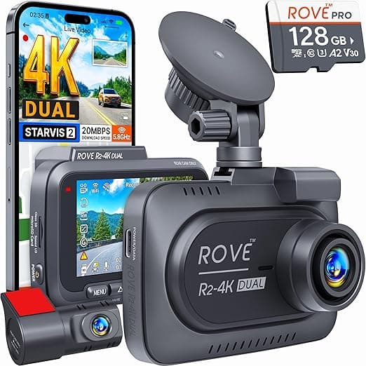 Dashcam ROVE R2-4K Dual (frontal y trasera, 128GB incluidos) a US$ 107.99 (antes US$ 149.99, -28%) en Amazon