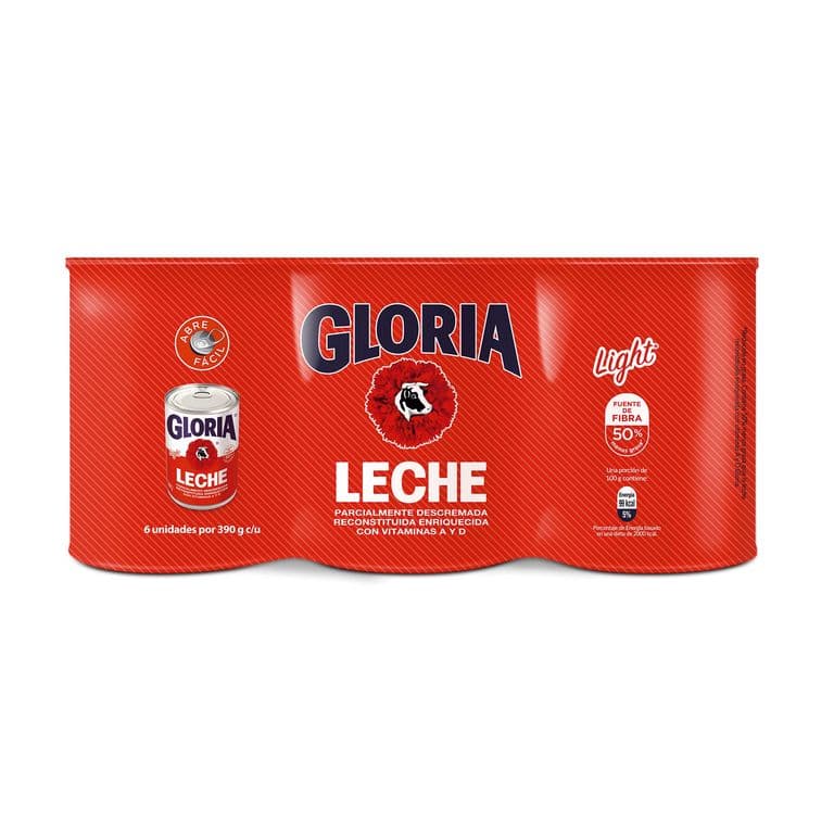 Sixpack de leche Gloria Light lata 390g a S/ 19.90 (antes S/ 25.80) en Tottus